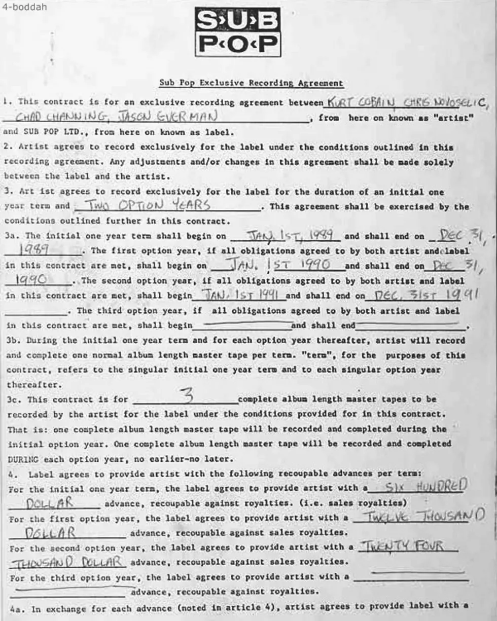 Nirvana Sub Pop Contract